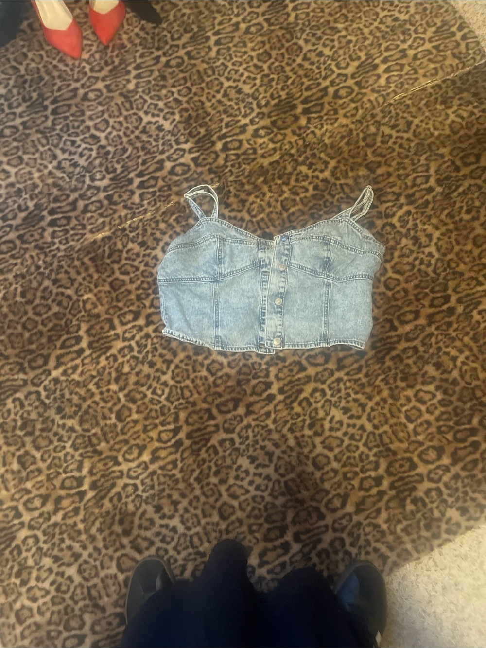 Fashion Nova Light Blue Denim Crop Button Tank